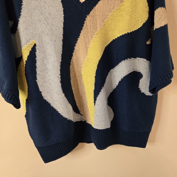 Chico's Women Sz 2 V-neck Dolman Sleeve "Seaport Multicolor Pullover Sweater - Picture 6 of 9